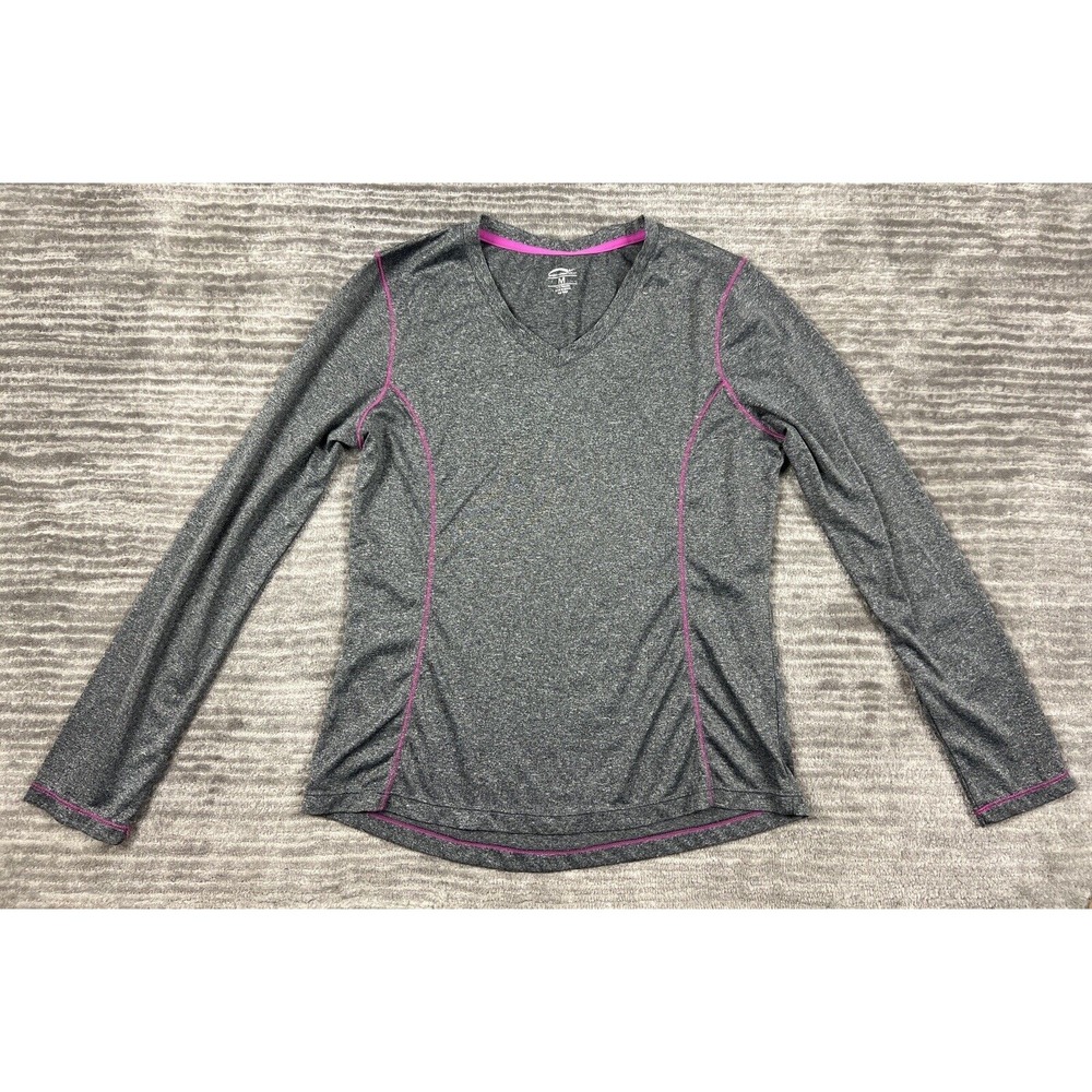 Sport Essentials Top‎ Womens Medium Gray Long Sleeve V-neck Active Polyester